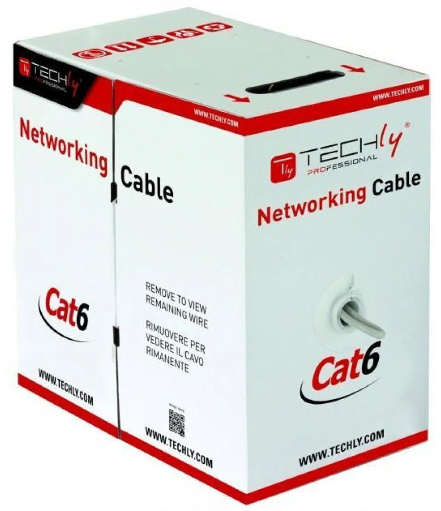 „Techly Cat6 UTP“ vytos poros kabelis, 305 m, 100 % CU, pilkas