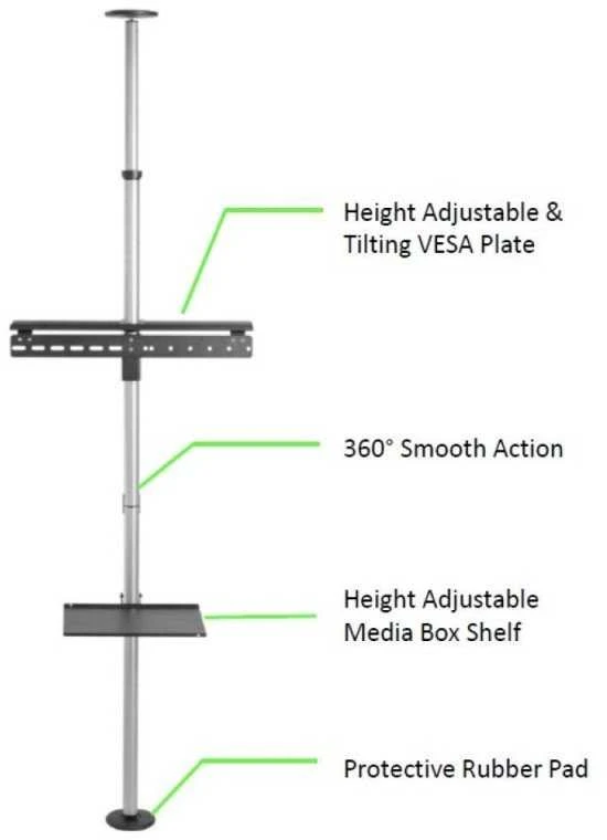 Laikiklis Techly ICA-TR32 grindų stovas plokštiesiems ekranams 177,8 cm (70") Grindų stovas su fiksuota plokštuma Juoda, Pilka