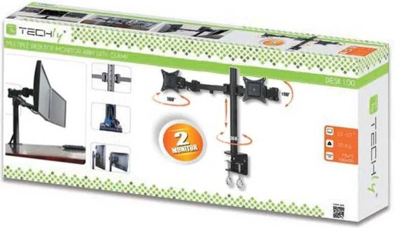 Laikiklis TECHLY 301740 Techly Dvigubas stalas LED/LCD monitoriaus rankena 13-27 2x10kg reguliuojama