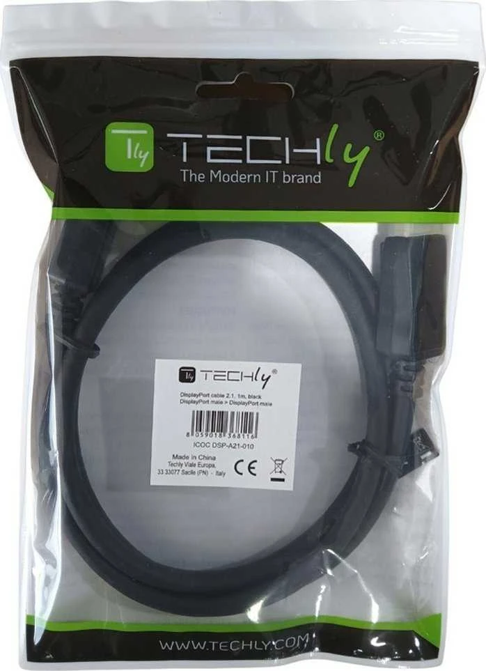 TECHLY DisplayPort 2.1 Audio/Video Cable M/M 4K 1m Juodas