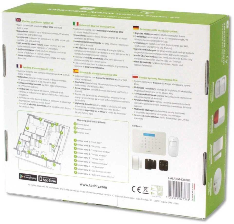 Techly GSM aliarmo rinkinys centrinė/2 jutikliai/2 pultai/2 RFID kortelės