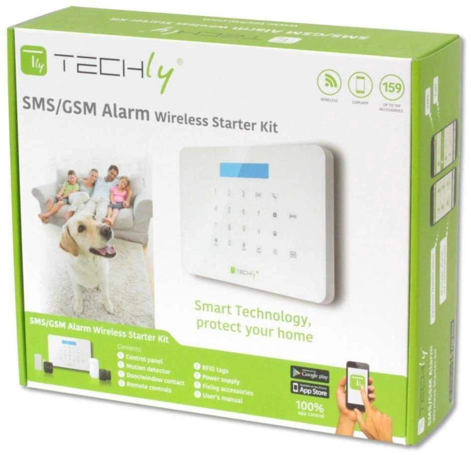 Techly GSM aliarmo rinkinys centrinė/2 jutikliai/2 pultai/2 RFID kortelės