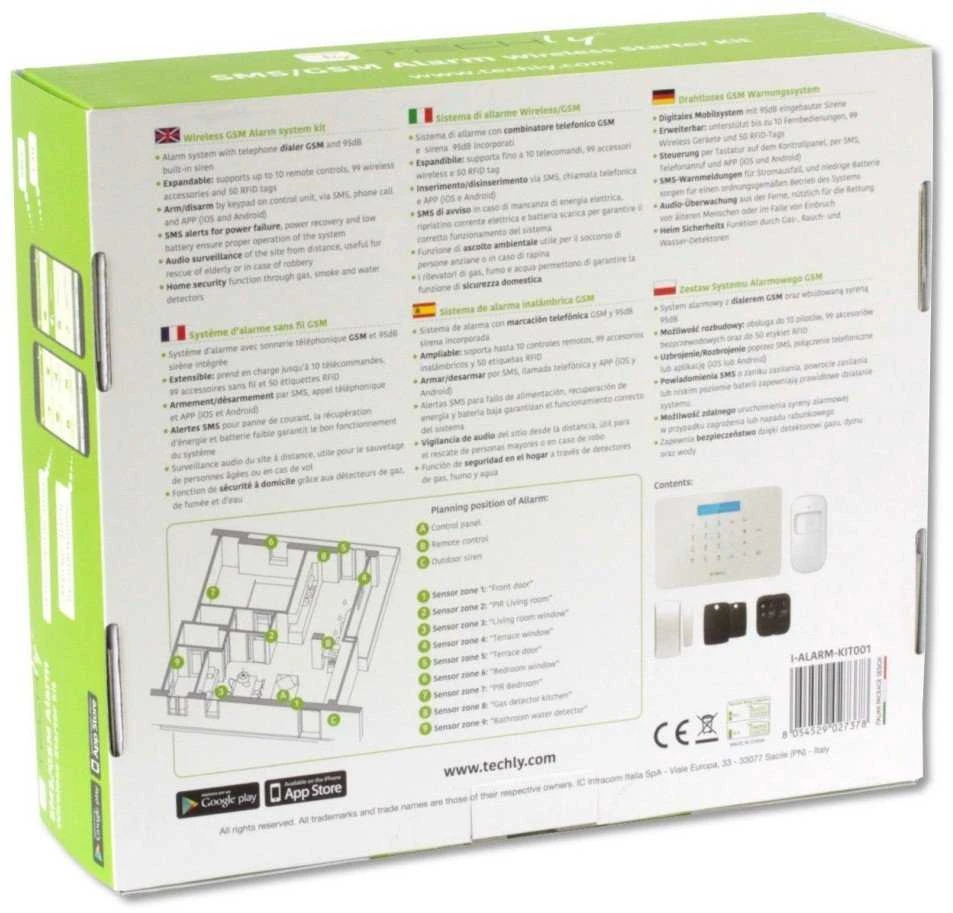 Techly GSM aliarmo rinkinys centrinė/2 jutikliai/2 pultai/2 RFID kortelės