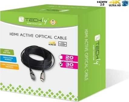 Kabelis Techly HDMI - HDMI optinis 4K 30m juodas (103991)
