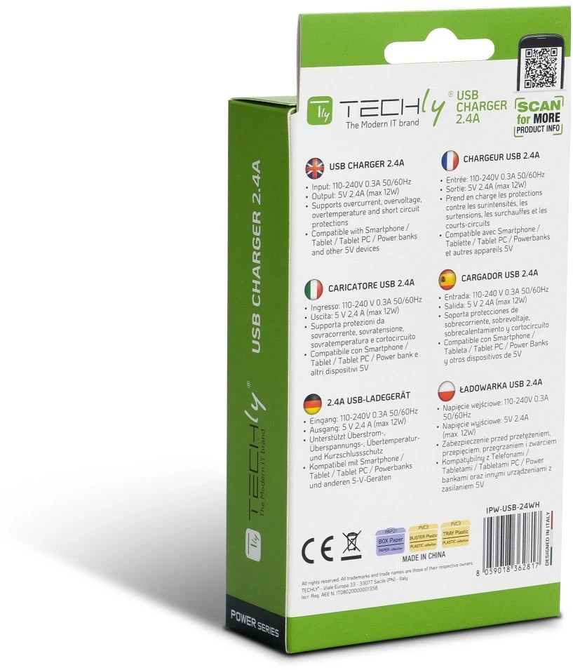 Įkroviklis Techly IPW-USB-24WH jungiama į tinklą 2.4 A (TLY_362817)