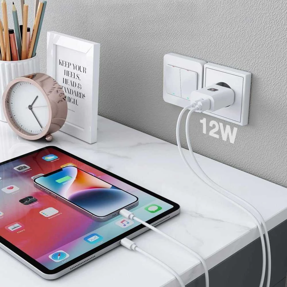 Įkroviklis Techly Techly IPW-USB-12W2A mobiliųjų įrenginių įkroviklis Ausinės, Nešiojama kolonėlė, Išmanusis telefonas, Planšetinis kompiuteris Balta Kintamoji srovė Vidinis
