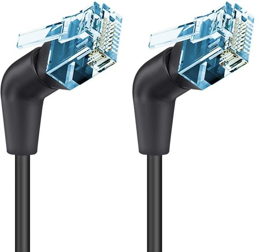Techly Patchcord Cat6a UTP 3m 100% CU sukamasis kątowy slim juoda