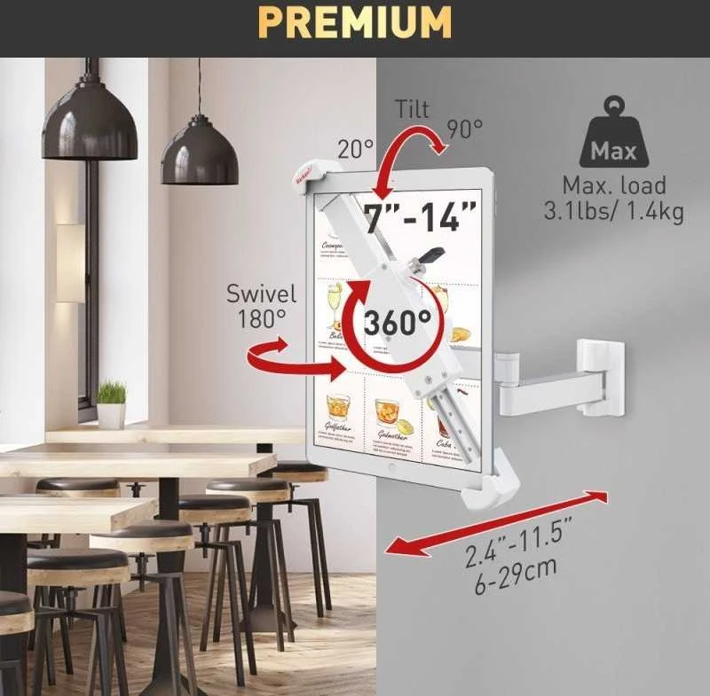 Techly Barkan T72VL Laikiklis ścienny do tabletu 7-14" sukamasis su zamkiem