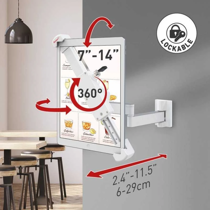 Techly Barkan T72VL Laikiklis ścienny do tabletu 7-14" sukamasis su zamkiem