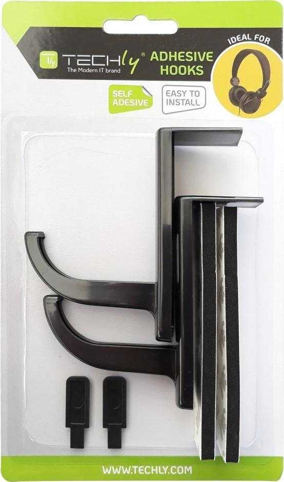 Intracom TECHLY Universal Adhesive Headphone Holder skirta Monitorius and Desk Juodas 2pcs