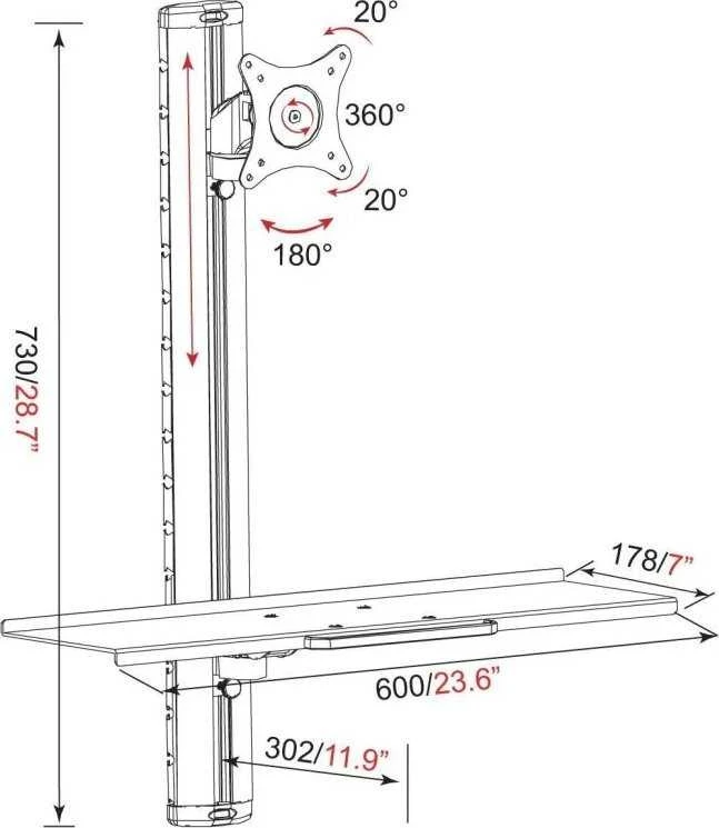 Techly ICA-PLW 01 monitoriaus laikiklis arba stovas 68,6 cm (27″) Siena Sidabras