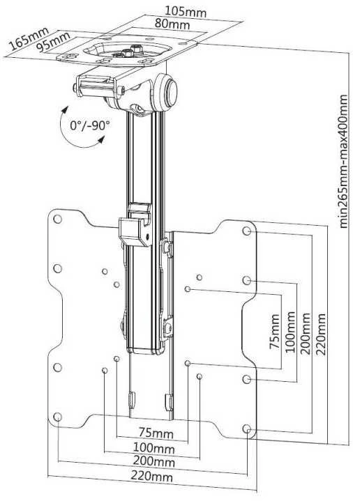 Laikiklis Techly 107142, 17–37 colių, 20 kg, reguliuojamas 265–400 mm, sulankstomas