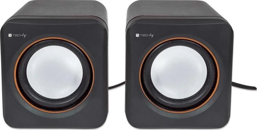 Kompiuterio kolonėlės TECHLY daugialypės terpės garsiakalbių rinkinys nešiojamam kompiuteriui ir asmeniniam kompiuteriui, USB 2.0 ir 3,5 mm lizdas