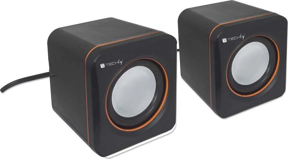 Kompiuterio kolonėlės TECHLY daugialypės terpės garsiakalbių rinkinys nešiojamam kompiuteriui ir asmeniniam kompiuteriui, USB 2.0 ir 3,5 mm lizdas