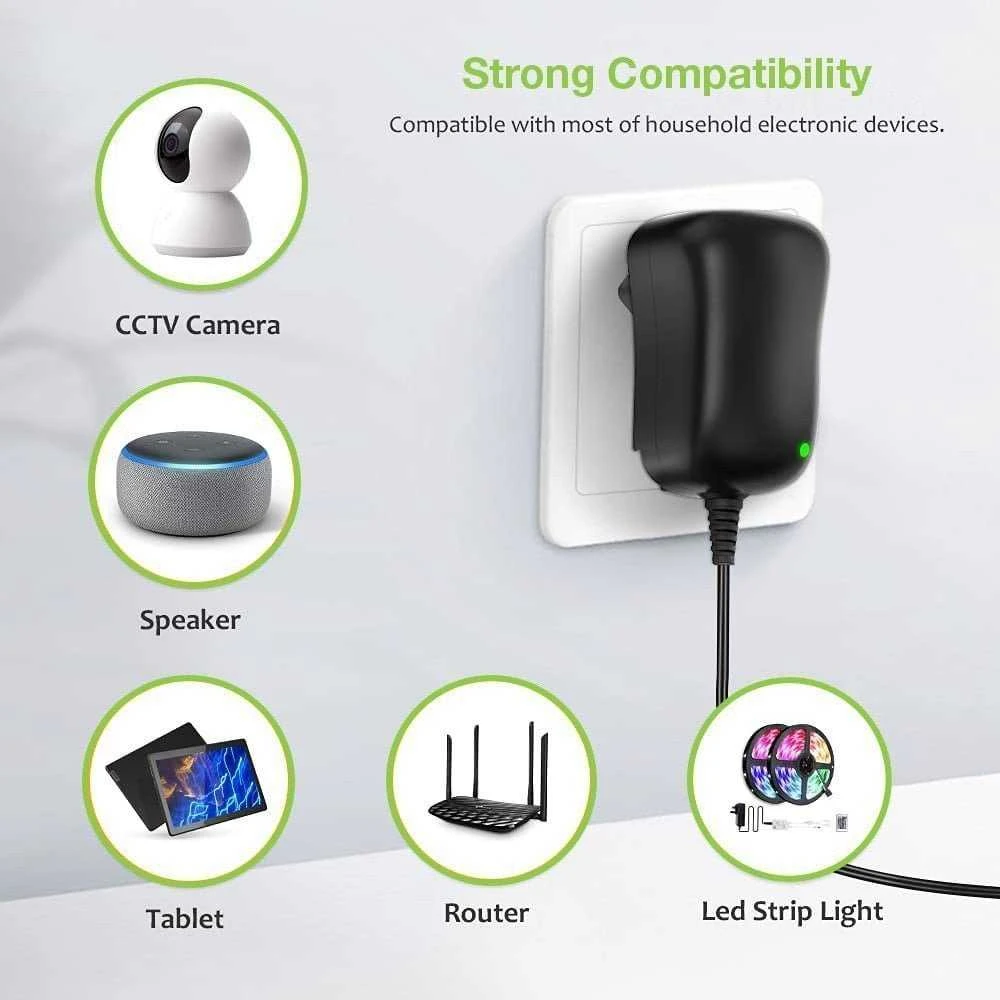 TECHLY universalus 12 W kintamosios srovės/nuolatinės srovės maitinimo šaltinis su 6 nuolatinės srovės lizdais ir USB prievadu, reguliuojama įtampa 3–12 V