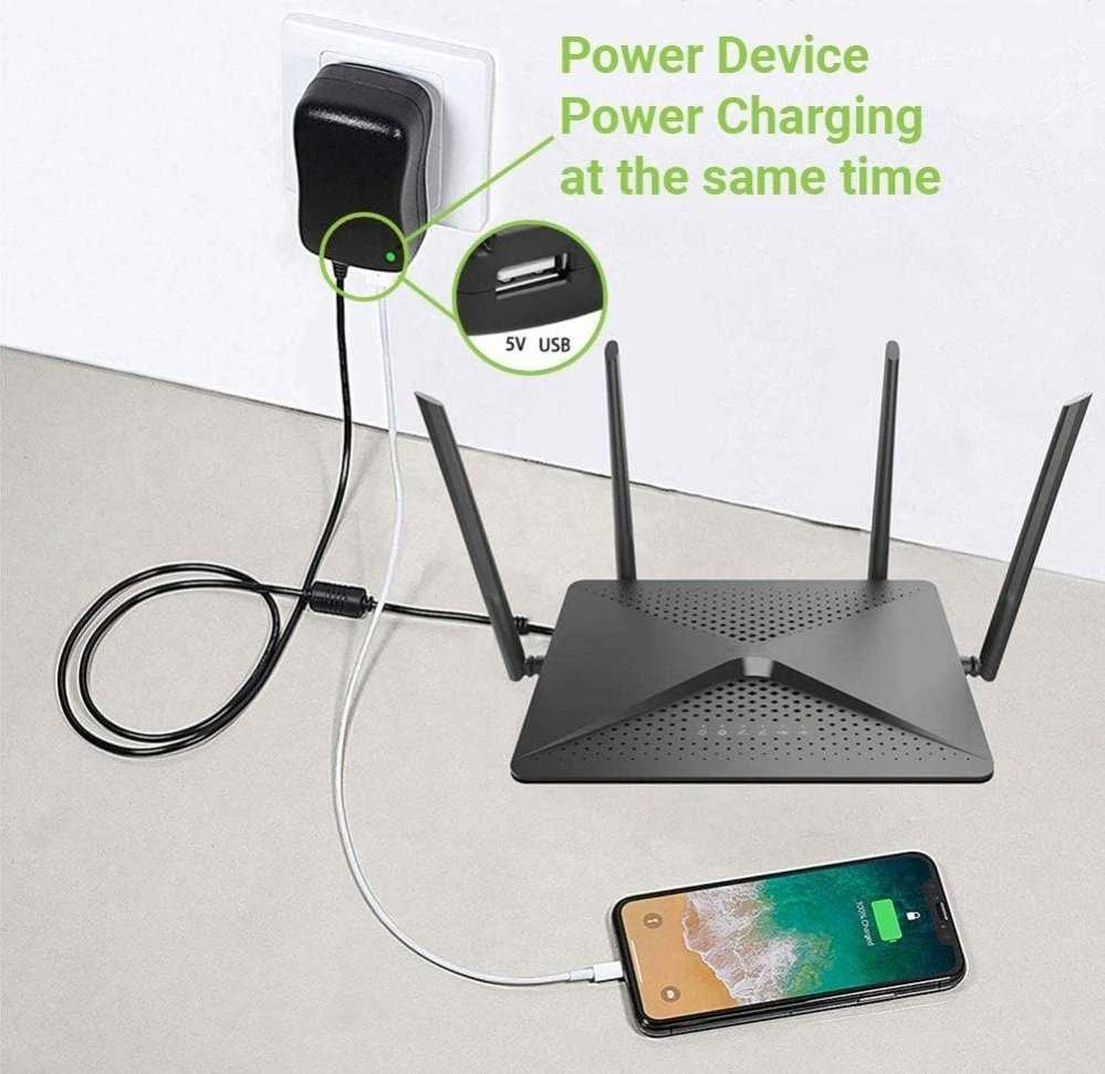 TECHLY universalus 12 W kintamosios srovės/nuolatinės srovės maitinimo šaltinis su 6 nuolatinės srovės lizdais ir USB prievadu, reguliuojama įtampa 3–12 V
