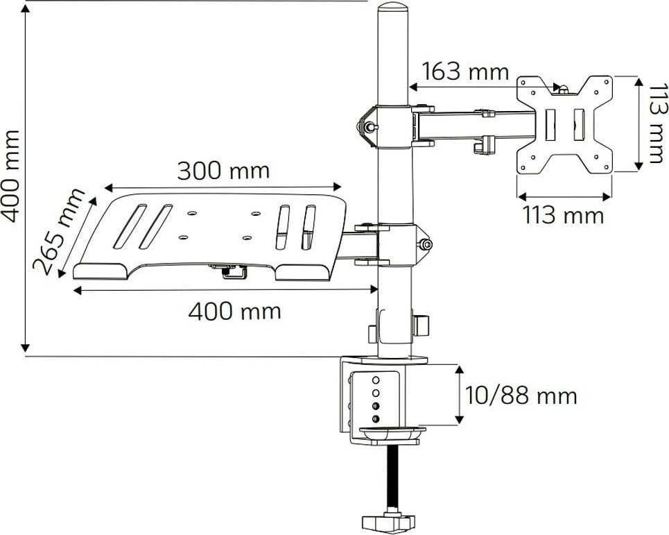 Techly 365597 Laikiklis stalas monitoriui 13-32" 8kg ir nešiojamam kompiuteriui 12-17" 8kg, reguliuojamas