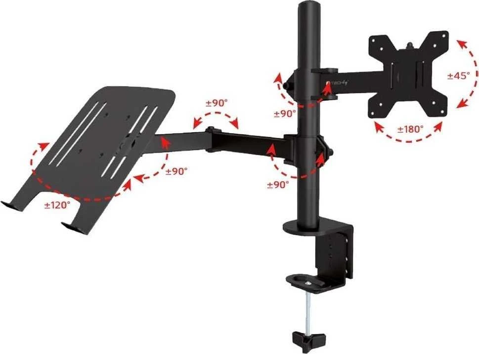 Techly 365597 Laikiklis stalas monitoriui 13-32" 8kg ir nešiojamam kompiuteriui 12-17" 8kg, reguliuojamas
