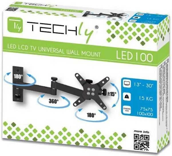TECHLY 301498 Techly Sieninis laikiklis televizoriui LCD/LED/PDP dviguba rankena 13-30 15 kg VESA juodas