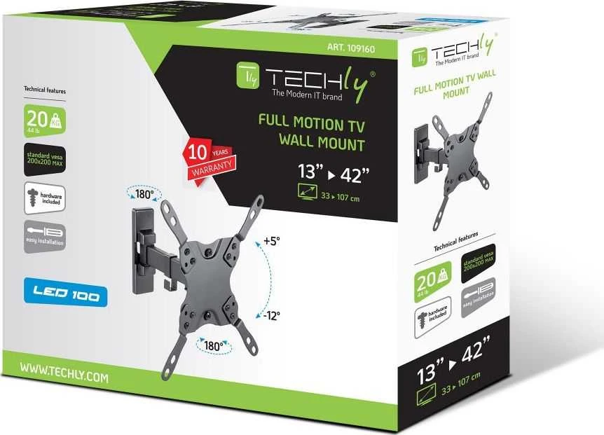 Techly Laikiklis prie sienos tvirtinamas televizorius/LCD 13–42 colių, 20 kg, pasukamas (ICA-PLB 400STY)