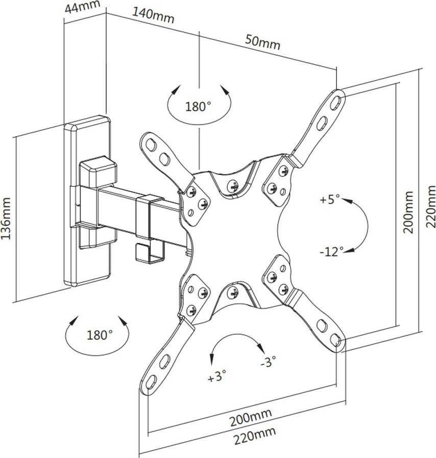 Techly Laikiklis prie sienos tvirtinamas televizorius/LCD 13–42 colių, 20 kg, pasukamas (ICA-PLB 400STY)
