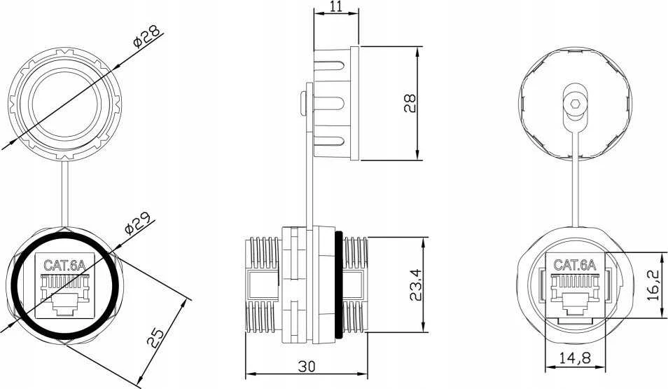 „Techly 363548“ RJ45 Cat6a ekranuota jungtis, IP68 apsaugos klasė