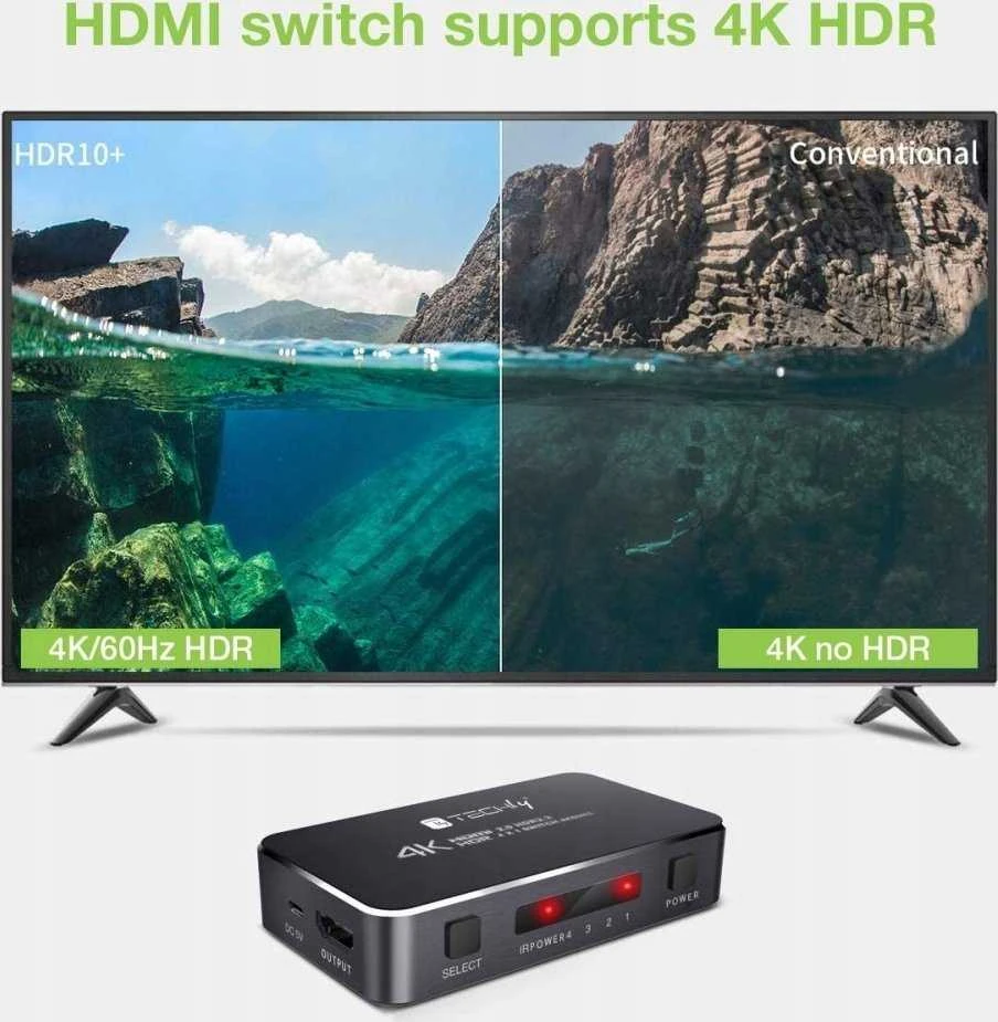 „Techly 367171“ 3 prievadų HDMI 2.0b 4K * 60Hz 3x1 jungiklis su IR šaltiniu
