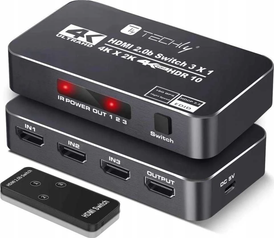 Techly HDMI 2.0b jungiklis su pulteliu