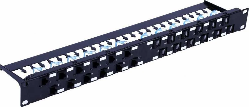 Techly 367836 Patch Panel 24x Keystone RJ45 Cat6a UTP, 1U, kampiniai prievadai