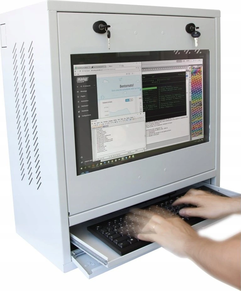 TECHLY PC LCD monitorius 22colių ir klaviatūros saugos spintelė Baltas