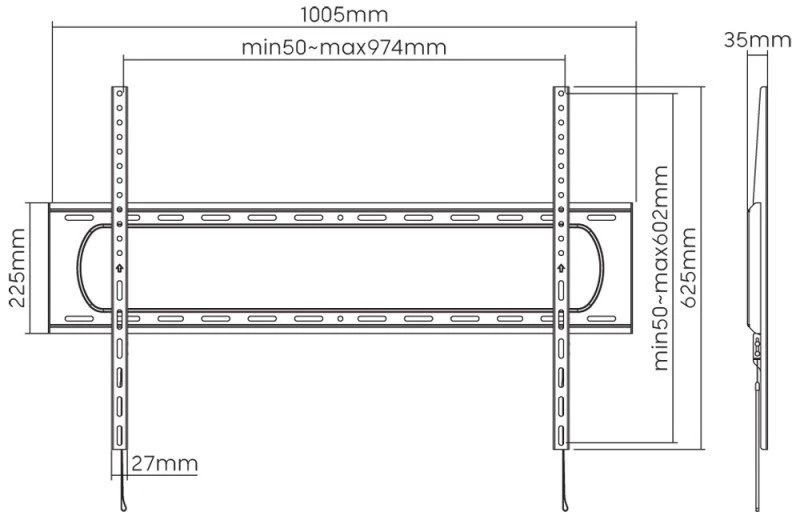 Laikiklis Techly 60–120 colių LED/LCD televizoriaus laikiklių komplektas, 120 kg plonas, 35 mm