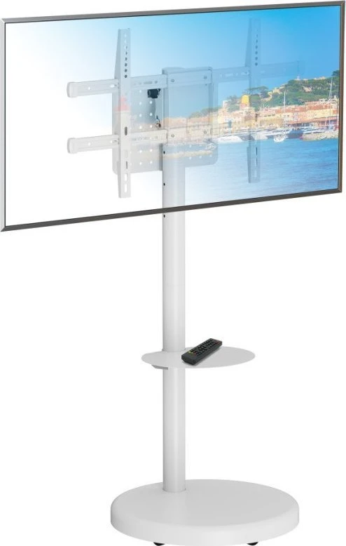 Laikiklis TECHLY grindų stovas su vežimėlio lentyna LCD/LED/plazminis televizorius 37 colių-86 colių Baltas
