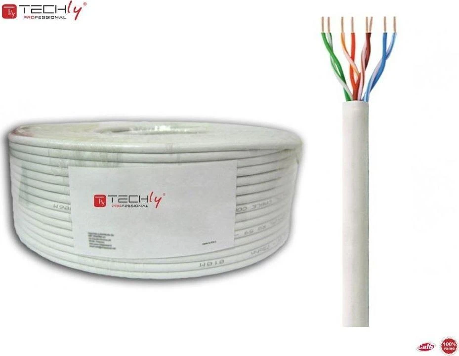 Techly Pro TechlyPro U/UTP Cat6 tinklo kabelis 4x2 vyta pora, 100% varis 100m pilkas