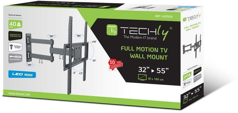 Techly Televizoriaus sieninis laikiklis 32–55 colių LED/LCD, pasukamas, pakreipiamas, 35 kg