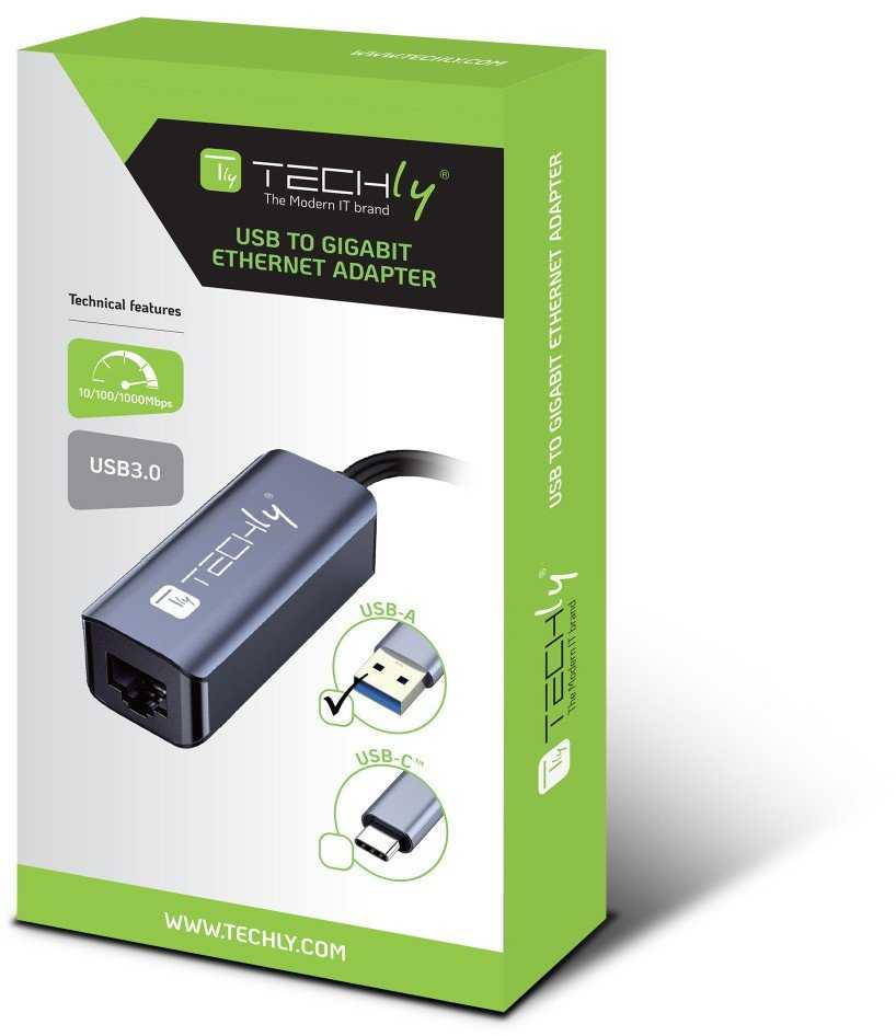 Karta jungiama į tinklą Techly Karta jungiama į tinklą/adapter USB-A 3.0 na RJ45 Gigabit