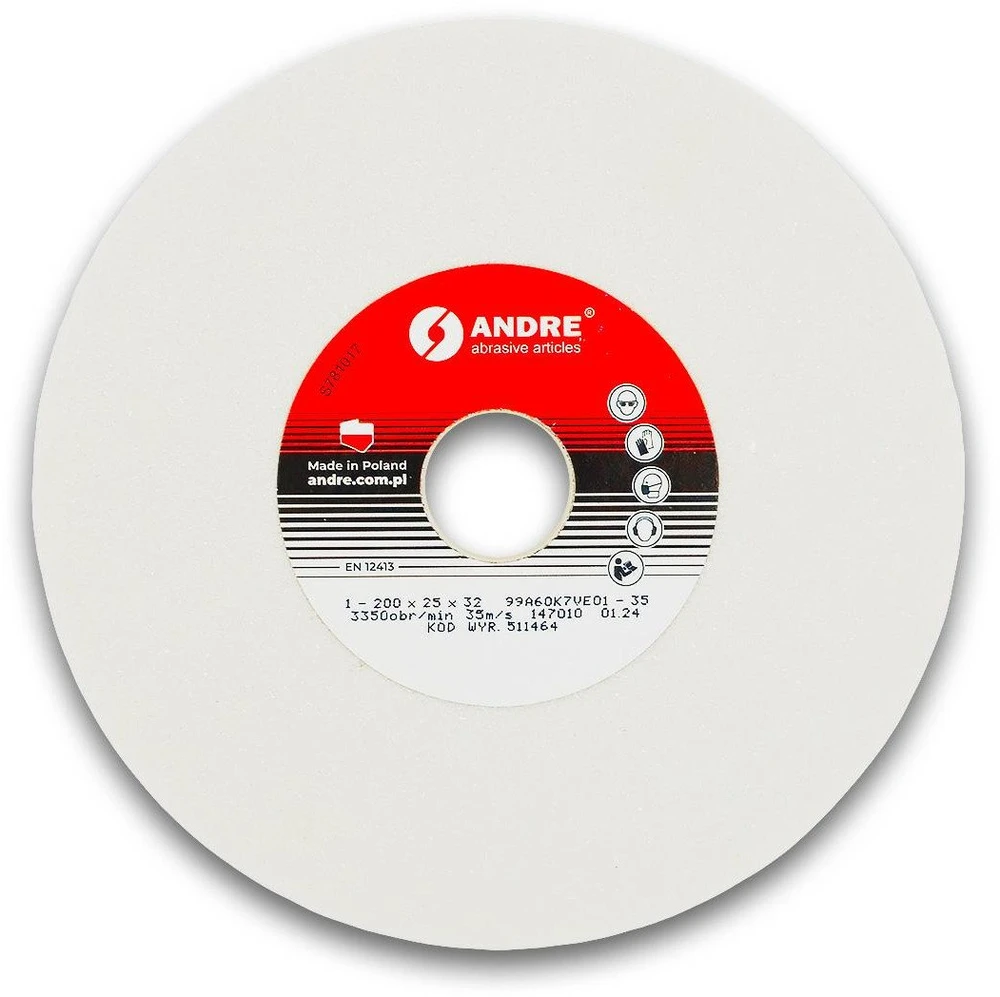 ANDRE PLOKŠČIAS ŠLIFAVIMO DISKAS 200mm x 25mm x 32mm 99A60K7VE01-35 Baltas „TIPAS 1”