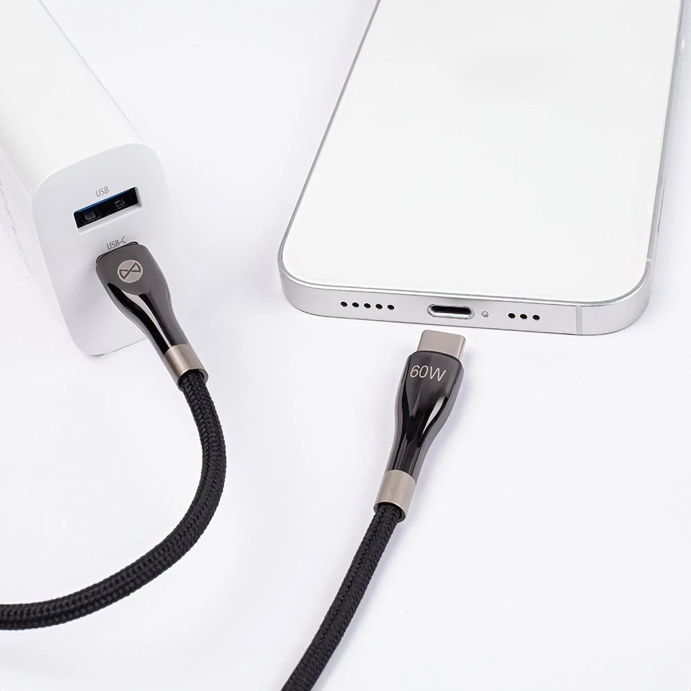 Forever Sleek USB-C – USB-C laidas 2,0 m 60W juodas