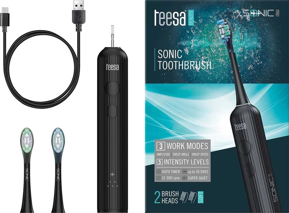 Teesa Sonic Elite juodas sonic dantų šepetėlis