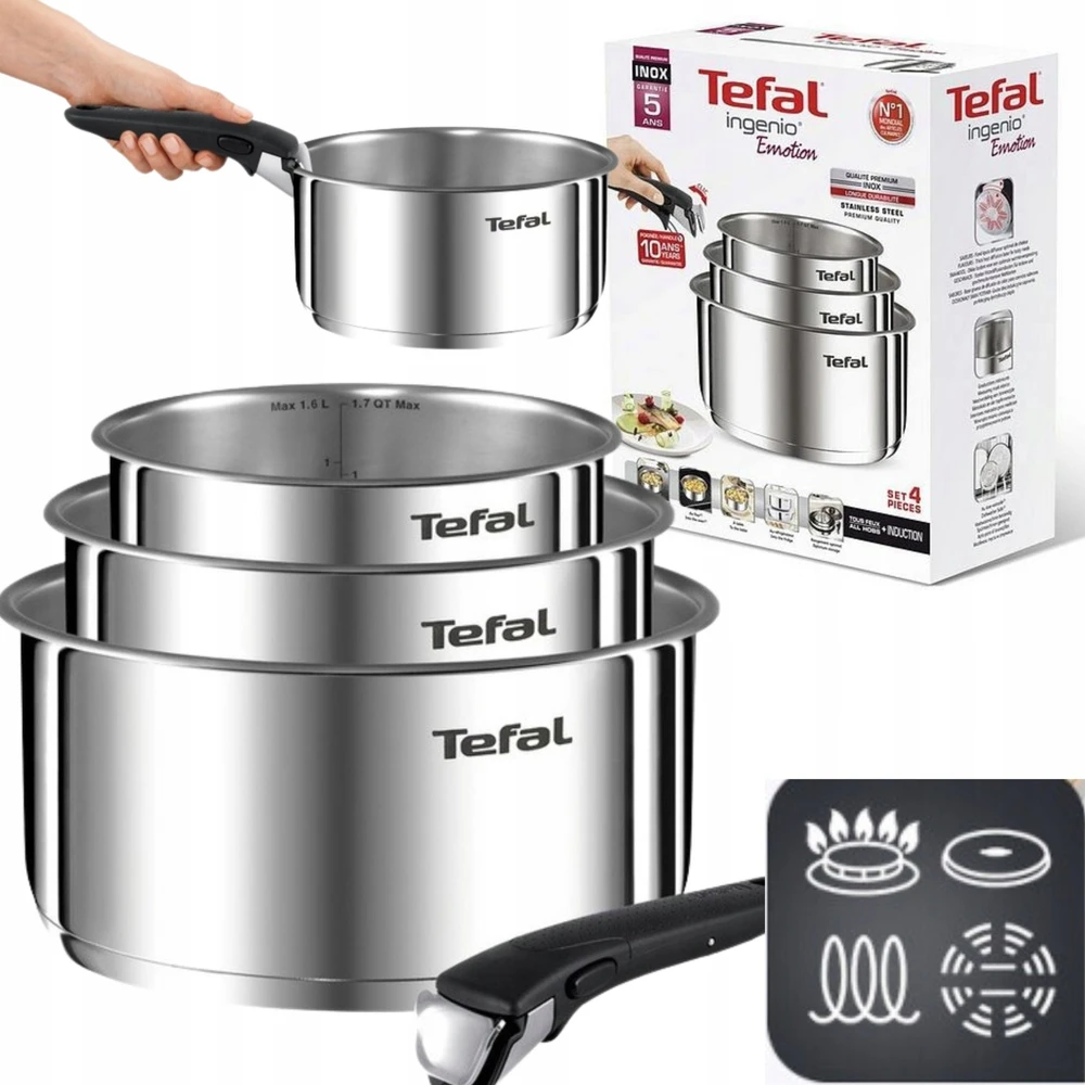 Nerūdijančio plieno puodų rinkinys Tefal Ingenio Emotion L8964S44, 4 dalių