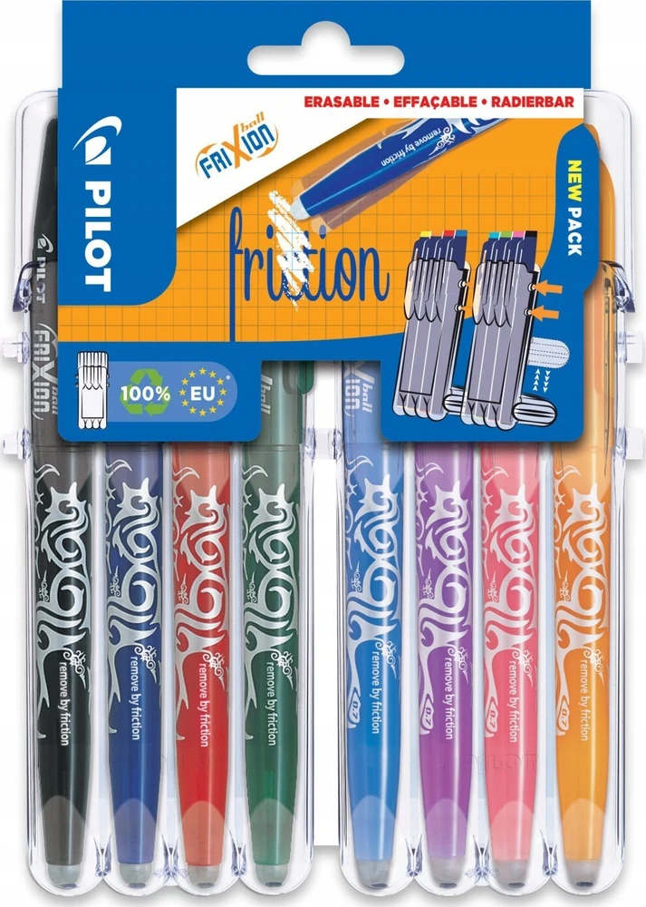 Pilot FriXion 8 spalvų trinami tušinukai pakuotėje