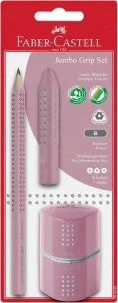 Faber-Castell Teka Pieštukas + trintukas + drožtukas Grip rožinė