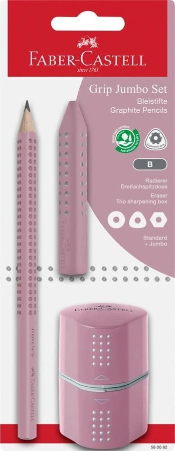 Faber-Castell Teka Pieštukas + trintukas + drožtukas Grip rožinė