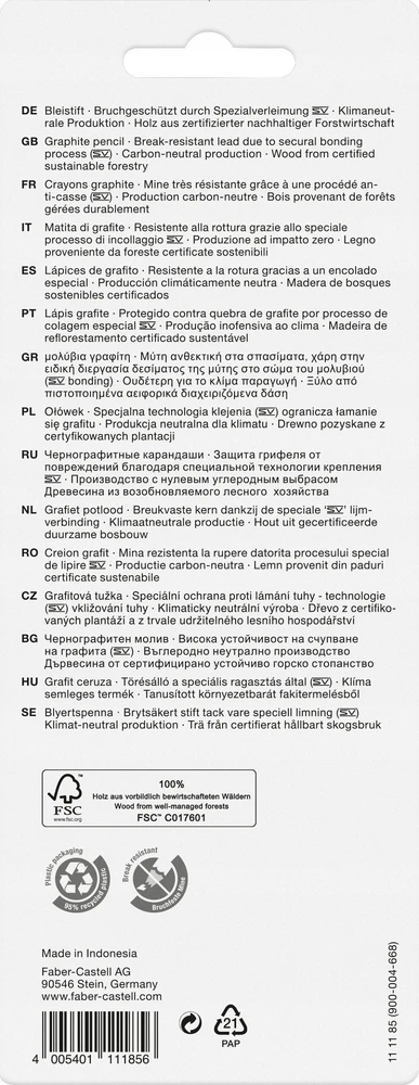 Faber-Castell pieštukų pakuotės galinė pusė