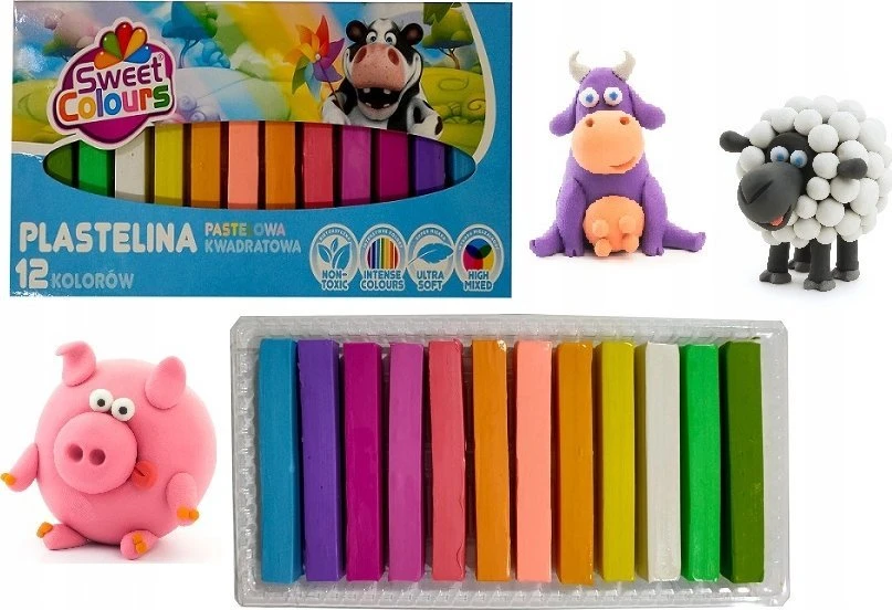 Teka Sweet Colours Koma plastilinas 12 spalvų, kvadratinis pastelinis