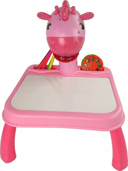 Lean Toys Dinozaurų stalas su projektoriumi ir priedais, rožinis