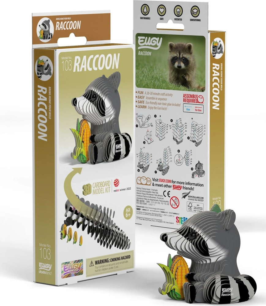 Dėlionė EUGY 3D kartoninis modelis „Meškėnas“