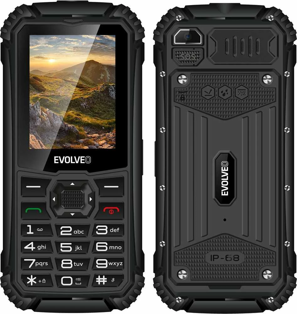 EVOLVEO StrongPhone Q1, vandeniui atsparus, patvarus dviejų SIM kortelių telefonas, juodas