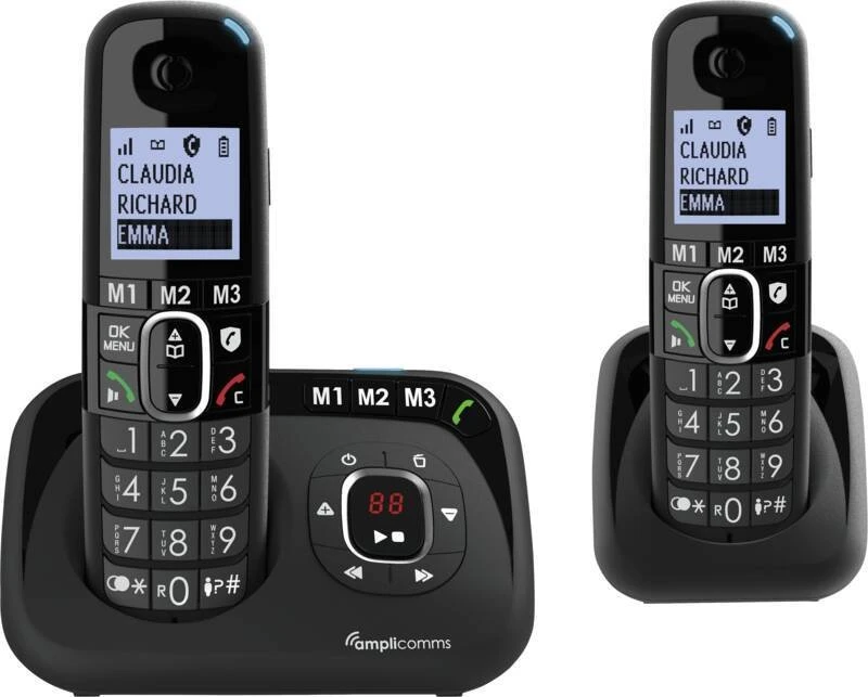 Stacionarus telefonas Amplicomms BigTel 1582 Duo DECT sistemoje Skambučio identifikavimas Juodas (ATL1423358)