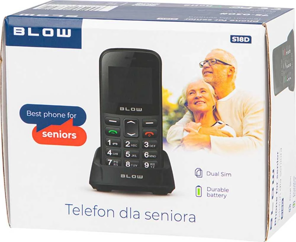Telefonas senjorams BLOW Juodas su S18D stovu