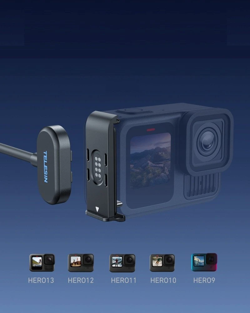 Telesin magnetinis įkrovimo adapteris su dangteliu, skirtas GoPro 9, 10, 11, 12, 13